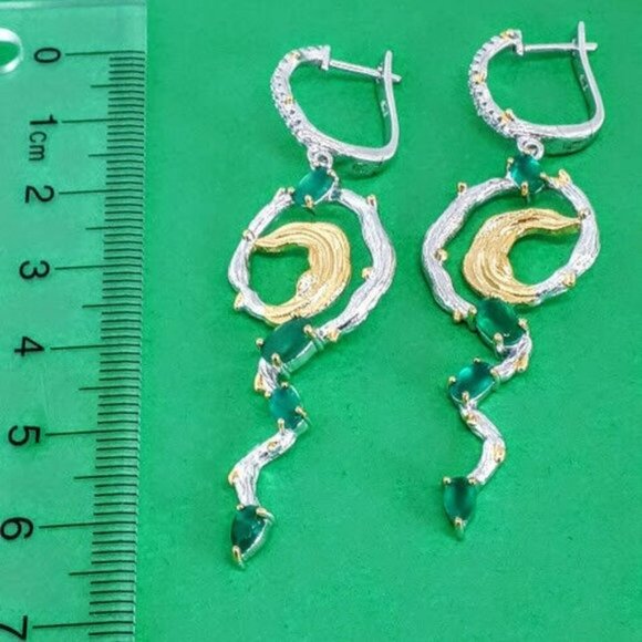 Natural Green Agate 925 Sterling Silver Handmade Earrings. - Picture 5 of 7